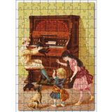 Cakatablo Piyano Çocuklar ve Köpekler 120 Parça Puzzle Yapboz MDF Ahşap