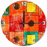 Cakatablo Renkli Retro Stil Kareler Ahşap Duvar Saati