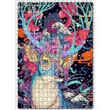 Cakatablo Retro Renkli Geyik Şekilli Görsel 500 Parça Puzzle Yapboz MDF Ahşap