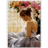 Cakatablo Richard S Johnson Çiçekler Topuz Saç Gelinlikli Kadın Resmi 120 Parça Puzzle Yapboz MDF Ahşap