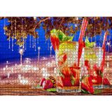 Cakatablo Sahilde Masa ve Üzerinde Çilekli Kokteyller 1000 Parça Puzzle Yapboz MDF Ahşap
