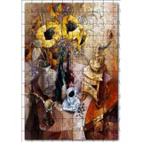 Cakatablo Şarap Kahve Çiçekler ve Müzik Kutusu 120 Parça Puzzle Yapboz MDF Ahşap