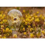 Cakatablo Sarı Çiçekler ve Ampul İçerisindeki Yalnız Sarı Çiçek 1000 Parça Puzzle Yapboz MDF Ahşap