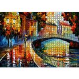 Cakatablo Şemsiyeli Adam ve Köprü Yağlı Boya 1000 Parça Puzzle Yapboz MDF Ahşap
