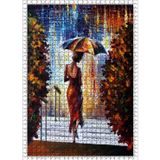 Cakatablo Şemsiyeli Kadın Yağlıboya 1000 Parça Puzzle Yapboz MDF Ahşap