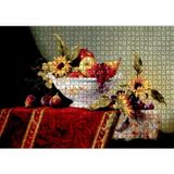 Cakatablo Seramik Tabakta Taze Meyveler ve Çiçekler 1000 Parça Puzzle Yapboz MDF Ahşap