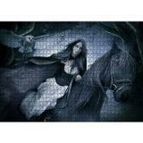 Cakatablo Siyah Atlı Gotik Kız ve Baykuş 1000 Parça Puzzle Yapboz MDF Ahşap