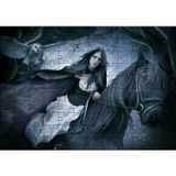 Cakatablo Siyah Atlı Gotik Kız ve Baykuş 120 Parça Puzzle Yapboz MDF Ahşap