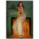 Cakatablo Şömine Önünde Beyaz Gecelikli Kadın 1000 Parça Puzzle Yapboz MDF Ahşap