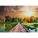Cakatablo Tahta Köprü Göl Ağaçlar Bulutlu Güneş Görseli 1000 Parça Puzzle