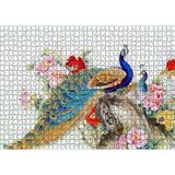 Cakatablo Tavuskuşları ve Çiçekler Dijital Çizim 1000 Parça Puzzle Yapboz MDF Ahşap
