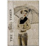 Cakatablo Times Gazete Küpüründe Şemsiyeli Kadın 1000 Parça Puzzle Yapboz MDF Ahşap