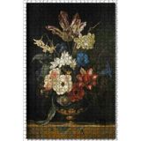 Cakatablo Vazoda Rengarenk Çiçekler Karanlık Arkaplan 1000 Parça Puzzle Yapboz MDF Ahşap