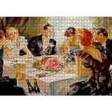 Cakatablo Yağlıboya Görünümlü Yemek Masası ve Konuklar 1000 Parça Puzzle Yapboz MDF Ahşap