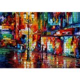 Cakatablo Yağmur Mağaza Işıkları ve Sokak Lambası Yağlı Boya 1000 Parça Puzzle Yapboz MDF Ahşap