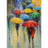 Cakatablo Yağmurda Renkli Şemsiyeli İnsanlar 1000 Parça Puzzle Yapboz MDF Ahşap