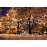 Cakatablo Yılbaşı Işıklarıyla Süslü Ağaçlar ve Karlı Banklar 1000 Parça Puzzle Yapboz MDF Ahşap, P17449-1000