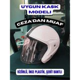 Çakay Beyaz Çene Açık Motosiklet Kask İnce Plastik Şerit Bantlı Standart Beden Uygun Model