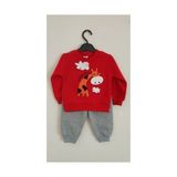 Çakır Bebe Unisex Bebek Çocuk Alt Üst Eşofman Takımı Kışlık 3 Ip Şardonlu Kırmızı Zürafa Model - 1 Yaş - Açık Gri - Kırmızı
