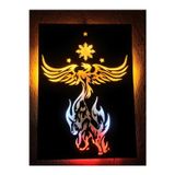 Çakra Anka Kuşu - Kurt Led Işıklı Ahşap Tablo 50X35Cm