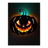 Çakra Balkabağı (Pumpkin) Yılbaşı Dekor Led Işıklı Ahşap Tablo 45X42Cm