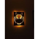Çakra Baykuş LED Işıklı Tablo Ahşap 50X40CM - 50 x 40 cm - Siyah