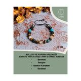 ÇAKRA DOĞAL TAŞ Bolluk ve Koruma Bilekliği Zümrüt & Kaplan Gözü & Pirit & Sitrin & Turkuaz