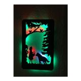 Çakra Kurt ve Kız Temalı LED Işıklı Ahşap Tablo 50X35CM