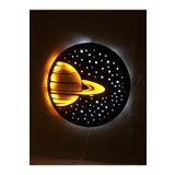 Çakra Satürn Led Işıklı Ahşap Tablo (50X50Cm)