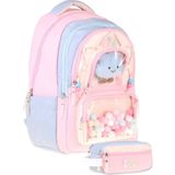 Calacilo Cloudy Kız Çocuk Cloudy Pembe Mavi Renkli Okul Sırt Çantası ve Kalemlik Seti - SETCC-C4086C - Pembe - Mavi