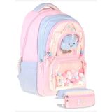 CalaCilo Cloudy Kız Çocuk Cloudy Pembe Mavi Renkli Okul Sırt Çantası ve Kalemlik Seti - SETCC-C4086C