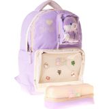 Calacilo K Pop Lilac Kız Çocuk K-Pop Lilac Peluş Ayı Aksesuarlı Okul Sırt Çantası ve Kalemlik Seti - SETCC-C4104C