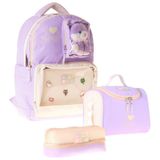 Calacilo K-Pop Lilac Peluş Ayı Aksesuarlı Lila Kız Çocuk Üçlü Ilkokul Okul Çantası Seti - SETCC-C4104A
