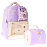 Calacilo Kız Çocuk Ilkokul Sırt Çantası ve Beslenme Seti - K-Pop Lilac Peluş Ayı Aksesuarlı Lila SETCC-C4104B