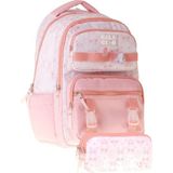 Calacilo Pleasant Kız Çocuk Kedi Baskılı Okul Sırt Çantası ve Kalemlik Seti - SETCC-C4050C - Pembe