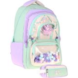 Calacilo Rainbow Kız Çocuk Rainbow Lila Yeşil Renkli Okul Sırt Çantası ve Kalemlik Seti - SETCC-C4089C - Lila - Yeşil