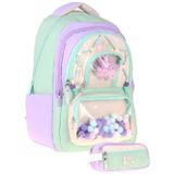CalaCilo Rainbow Kız Çocuk Rainbow Lila Yeşil Renkli Okul Sırt Çantası ve Kalemlik Seti - SETCC-C4089C