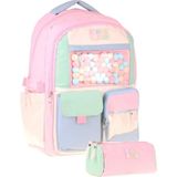 Calacilo Scales Kız Çocuk Scales Pompon Aksesuarlı Okul Sırt Çantası ve Kalemlik Seti - SETCC-C4095C - Pembe - Yeşil