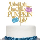Calarjeta Glitter What Will Our Little Pumpkin Be Cake Topper - Balkabağı Bebek Partisi Kek Süslemeleri - Erkek veya Kız, Kabak Cinsiyet Açıklama Parti Dekorasyonları