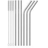 Calessier 6’lı Metal Pipet Seti, Temizleme Fırçalı Düz ve Kavisli Tekrar Kullanılabilir Pipet, Smoothie Milkshake Kokteyl ve Soğuk İçecekler İçin Modern Metal Pipet