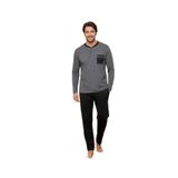 CALİA Antrasit Compact Penye Düğmeli Henley Yaka Uzun Kollu Erkek Pijama Takımı, 2XL