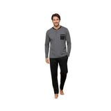 CALİA Antrasit Compact Penye Düğmeli Henley Yaka Uzun Kollu Erkek Pijama Takımı, M Beden