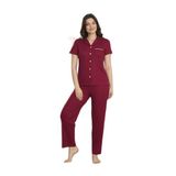 CALİA Bordo Dublin Önden Düğmeli Kadın Pijama Takımı, XL Beden