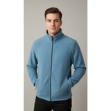 CALİA Erkek Açık İndigo Dik Yaka Tam Fermuarlı Fleto Cepli Kışlık Polar Sweatshirt Hırka