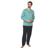 CALİA Erkek Cotton Bisiklet Yaka Önü Baskılı Pijama Takımı, Turkuaz, L Beden