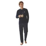 CALİA Erkek Ekoseli Uzun Kollu Pijama Takımı, Lacivert, L Beden