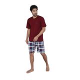 CALİA Erkek Kısa Kol Şortlu Pijama Takımı, Bordo Ekose, M Beden