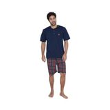 CALİA Erkek Kısa Kol Şortlu Pijama Takımı, Lacivert Kırmızı, L Beden