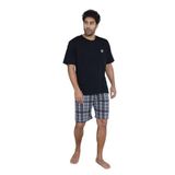 CALİA Erkek Kısa Kol Şortlu Pijama Takımı, Siyah Ekose, 2XL Beden