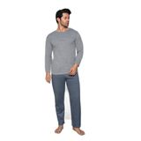 CALİA Erkek Pamuk Uzun Kol Pijama Takımı, Gri Mavi, 2XL